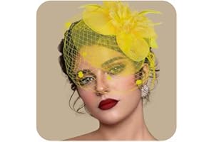 Masedy Fascinators Hats for Women Tea Party Hat Feather Mesh Headband Vintage Lace Cocktail Headwear Veil Hair Clip Church