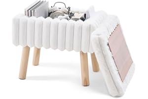 Wimarsbon Storage Ottoman,Soft Faux Fur Footstool with Padded Seat, Small Reading Vanity Chair, Footrest with Wood Tray for C