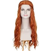 Miss U Hair Long Wavy Women Ginger Wig Medieval Renaissance Hippie Hair Wig | Vibrant Auburn Color, Retro Halloween Costume Wig With Braid