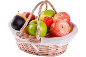 VINTIQUEWISE Wicker Willow Picnic Basket with Double Drop - Down Handles Basket for All Occasions Like Halloween, Thanksgiving and Easter with White Liner