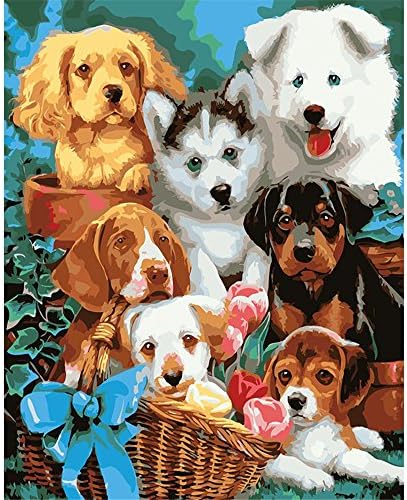 YANYANGXIN Diy Oil Paint by Number Kit,Digital Painting Suite,for Kids, Students, Adults Beginner with Brushes and Acrylic Pigment,Wall Art Artwork-puppy,Frameless