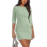 RUMIA Womens Fall Dress Crew Neck 3/4 Sleeve Bodycon Party Club Mini Dresses