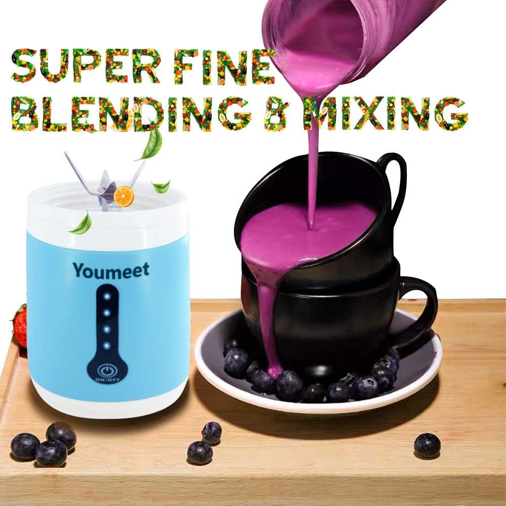 Smoothie Blender, Youmeet Cup Blender Remaining Power Display, USB Rechargeable Blender Mini Blenders for Smoothies with Cup Lid Brush for Fruits Veggies Ice Work Sports Travel: Kitchen & Dining