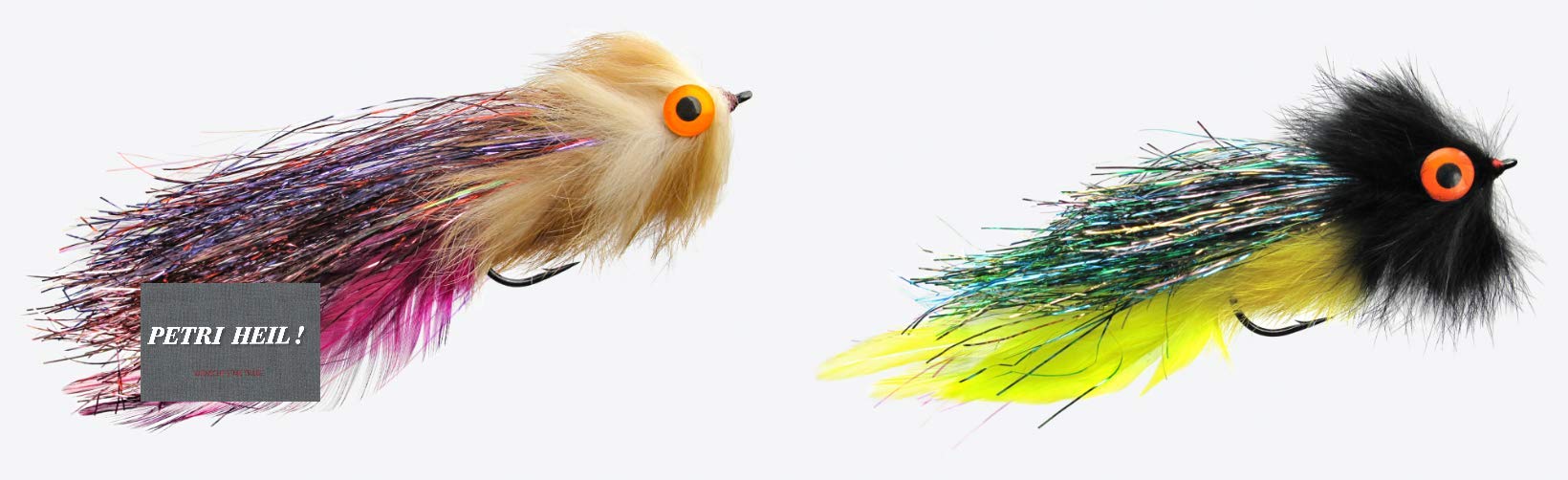 Set of 2 Jenzi Predatory Fish Streamer with Eye Approx. 17 cm 6/0 Hooks + Petri Heil! Sticker