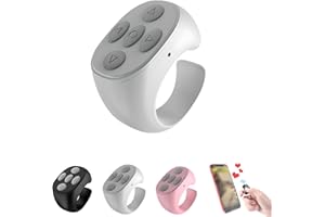 Fingertip Bluetooth Remote Control, Rechargeable Scrolling Ring for iPhone & Android, Wireless Page Turner Photo Shooting, Mu