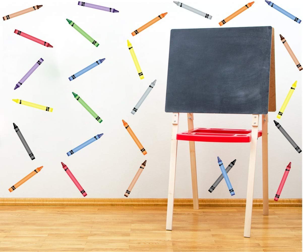 IARTTOP Colorful Crayon Wall Sticker（64pcs）,Multicolor School Supplies For Classroom Art Room Decaoration,Coloring Crayons Playroom Nursery Wall Art