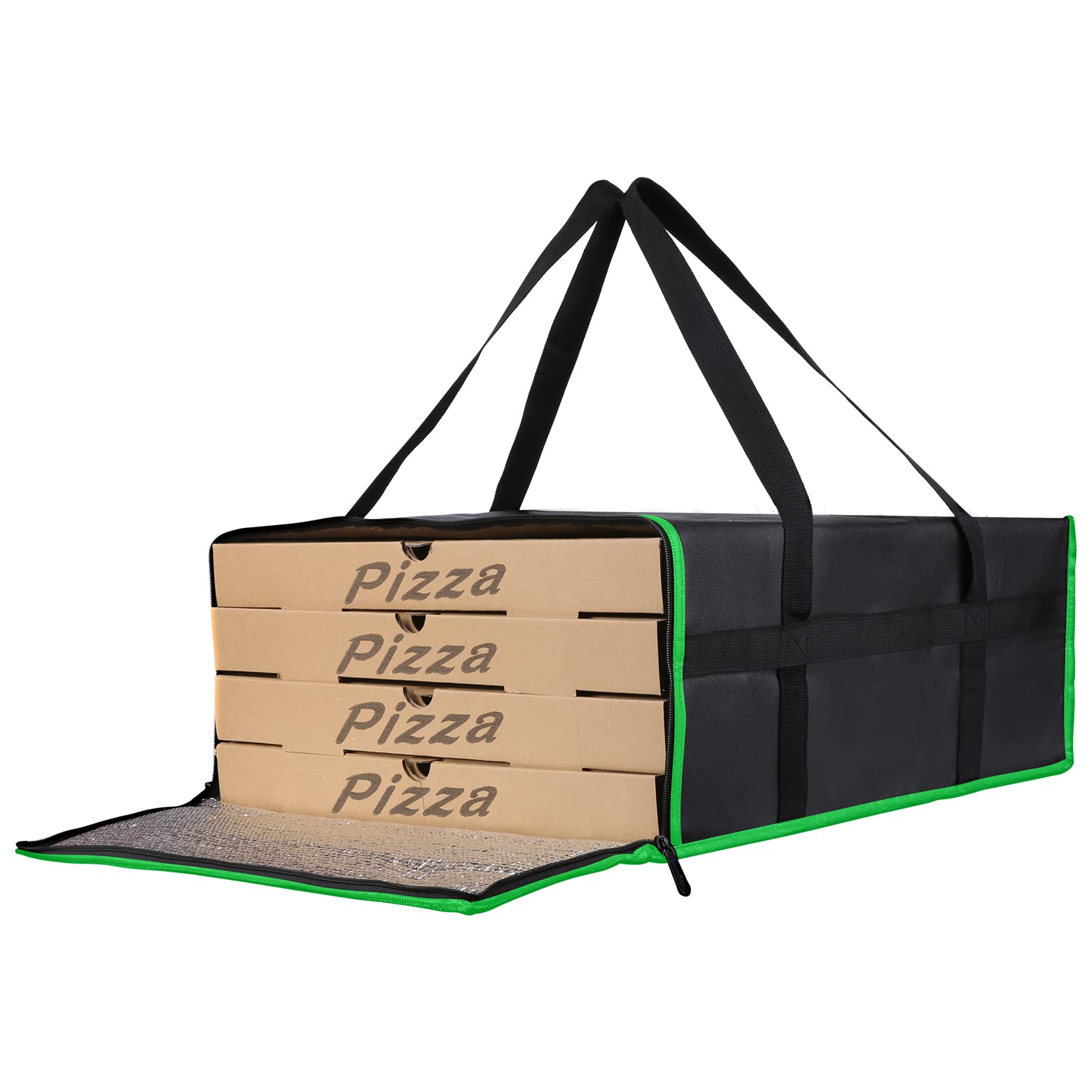 Photo 1 of Bodaon Insulated Pizza Delivery Bag, 20" x 20" x 8" Pizza Warmer Bags for Carry Hot, Black with Green Edge, 1-Pack
