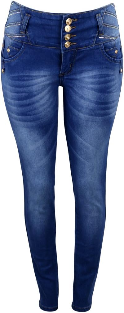 Tush Push Women's Four Button Rhinestones Push up Skinny Jeans