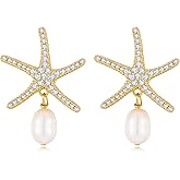 RAUCHBE Gold Starfish Earrings for Women Textured Starfish Stud Earring Summer Beach Earring Vacation Jewelry