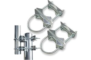 Sactulaz Double U-Bolt Clamp Bracket for Starlink Antenna Mount Pole Adapter Rv Ladder Rail Mount,Universal Yagi/WiFi/DivecTv/Lora/CB Ham Antenna mast Parasol Pipe Rail Mounting Kits,2PCS