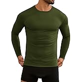 URRU Men's Thermal Long Sleeve Shirts Fleece Lined High Stretch Thermal Underwear Tops Base Layer for Men Cold Weather Gear