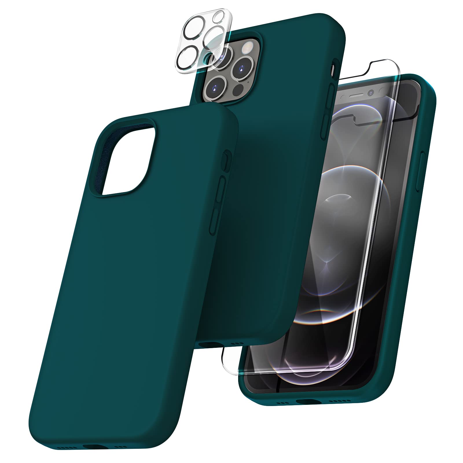 TOCOL Silicone for iPhone 12 Pro Max Case 6.7-Inch, Liquid Silicone Multi-Color Slim Silky-Soft Touch Anti-Scratch Shockproof Protective Phone Cover, Teal