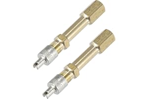 X AUTOHAUX 2pcs 50mm/1.97" Long Brass Auto Tire Valve Extension Adaptor Air Tyre Stem Extender Inflation Stright Bore for Car Truck Motorcycle Bike Mower Scooter