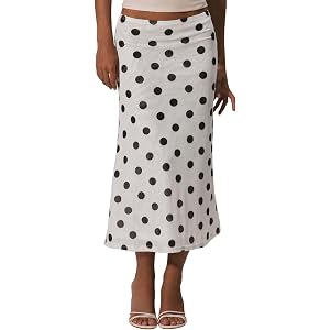 Fhykiss Women's Polka Dots Midi Skirt Elastic High Waisted Mesh Summer Flowy Cute Long Skirts Sheer Pencil Casual Vacation