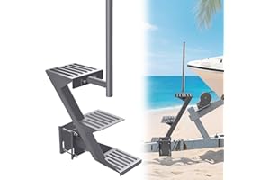 GADFISH Trailer Steps, Heavy Duty Boat Trailer Steps with 3 Steps, Boat Steps for Trailer, Boat Trailer Tongue Steps with Handle, Suitable for 4 x 4 inches Trailer Frame, Silver