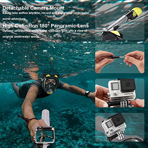 Full Face Snorkel Mask, 2019 Upgraded Snorkeling Mask with Newest Breathing and Dry Top System, Foldable 180 Degree View Dive Mask with Camera Mount and Earplug, Anti-Leak Anti-Fog for Adults Kids