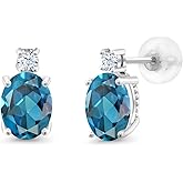 Gem Stone King 14K White Gold Customized and Personalized Oval 8X6MM and Round 2.5MM Gemstone Birthstones Earrings For Women