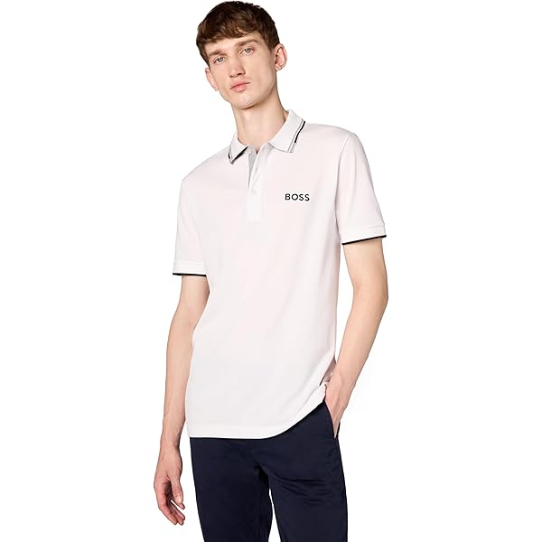 BOSS Mens Polo Performance Fabric Double Striped Collar Paddy PRO