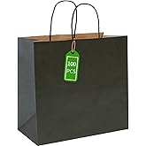 PAICUIKE 100Pack Kraft Paper Bags 13x7x13Inch Black Large, Kraft Shopping Bags, with Handles, for Business Merchandise, Wedding Party Favor Bag, Paper Bag, Bulk