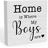 Home is Where My Boys are Sign, New Mom Gifts, Funny Mothers Day Gifts ideas for Mom Mother Mommy, Home Family Living Room Bedroom Decor 5 X 5 Inch