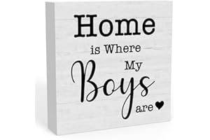 WRSUNT Home is Where My Boys are Sign, New Mom Gifts, Funny Mothers Day Gifts ideas for Mom Mother Mommy, Home Family Living Room Bedroom Decor 5 X 5 Inch
