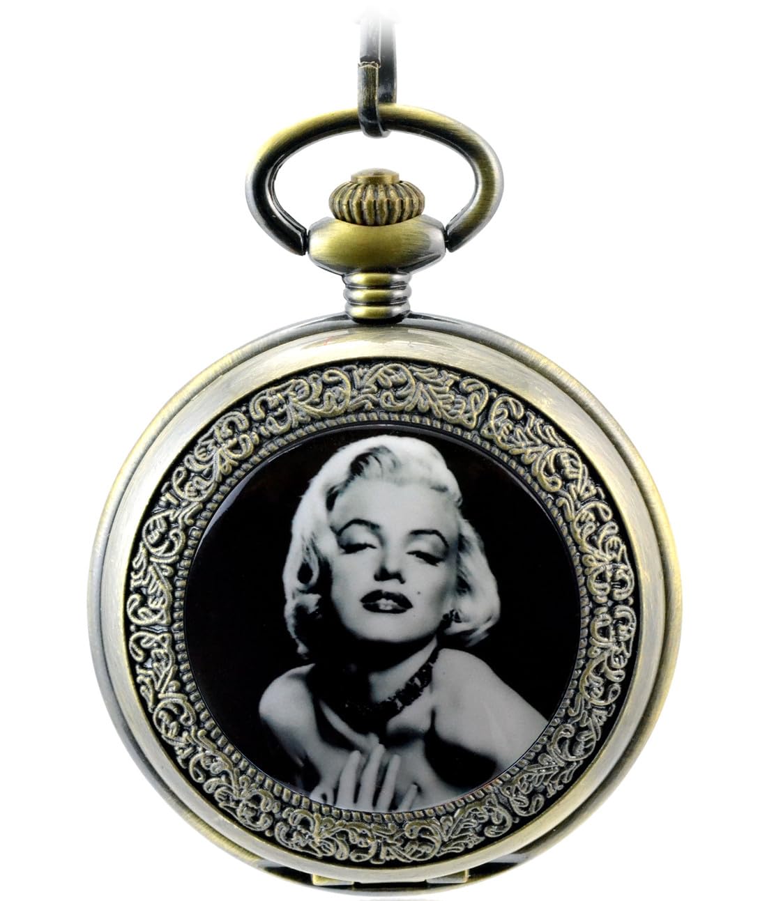 Infinite U Marilyn Monroe Roman Numerals Hollow Skeleton Steel Mechanical Pocket Watch Bronze