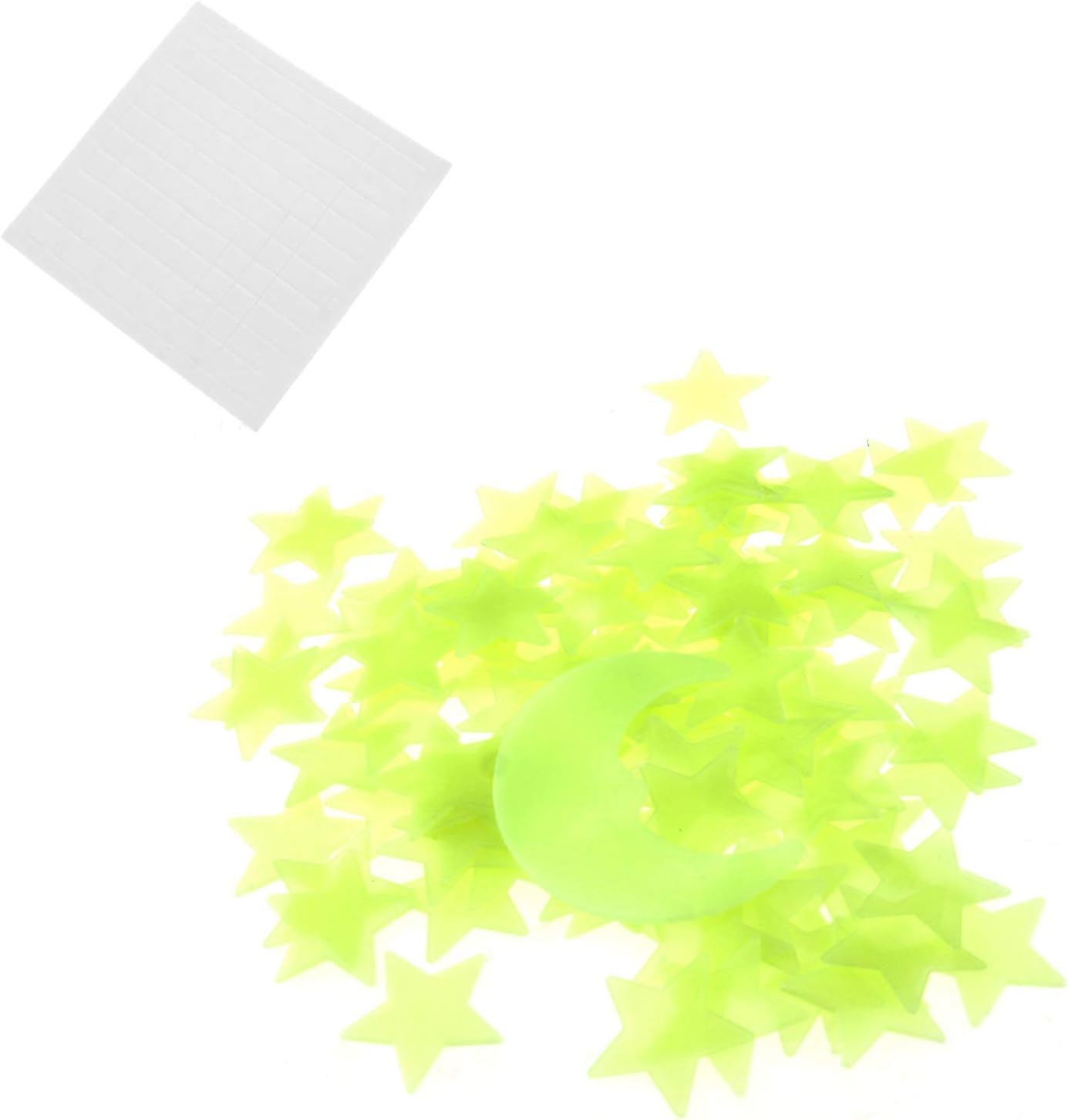 BIYM 100Pcs Glow Stars and 1 Moon In The Dark Star Plastic Stickers for Bedroom Décor, Green