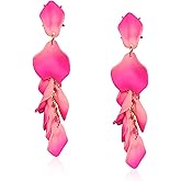 Long Acrylic Rose Petal Earrings Dangle Exaggerated Flower Statement Floral Tassel Drop Earrings for Women Party, Daily Wear