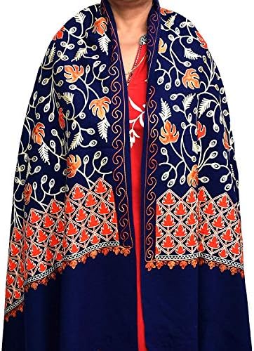 RedBird Fashion Women's Beautiful Flower Embroidery Cashmilon Shawl (RBF-SWL-030, Blue, Free Size)