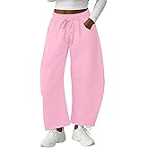 Lepunuo Barrel Sweatpants Women Casual Baggy Elastic Waisted Pants Wide Leg Gym Trousers with Pockets