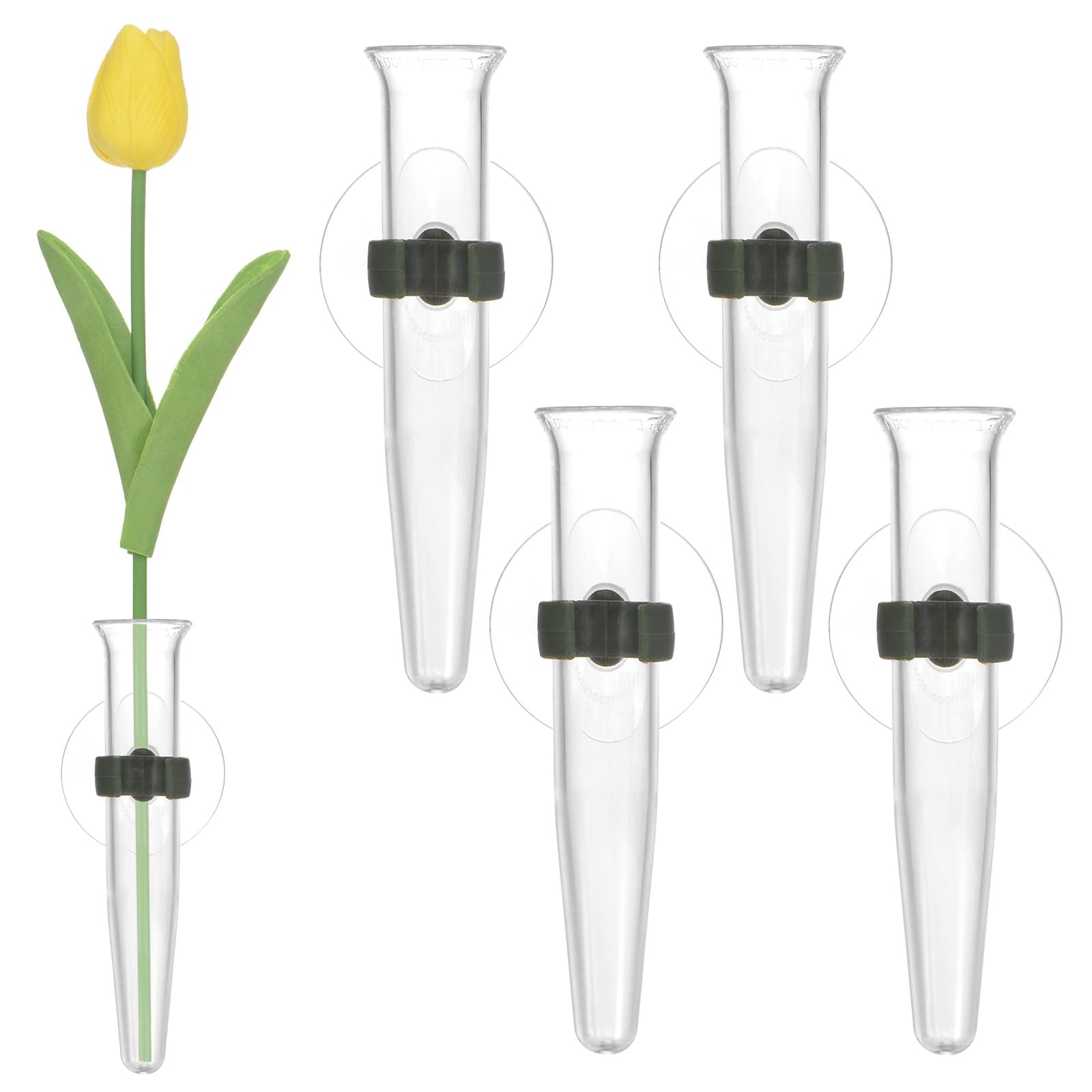 M METERXITY 16-Pack Floral Water Tubes, 4.3 Inch / 11cm Plastic Transparent Vases with Suction Cup for Indoor/Outdoor Use