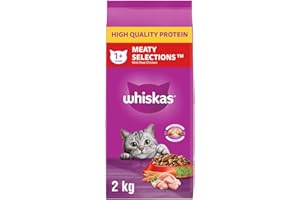 WHISKAS Meaty Selections Adult Dry Cat Food With Real Chicken, 2kg bag