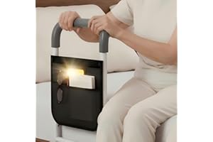 HOMEAL Bed Rails for Elderly Adults Safety - Adjustable Bedside Assist Rails for Seniors, Portable Bed Cane with Non-Slip Handle, Motion Light & Fixing Strap, Fit Standard & Adjustable Bed(Grey)