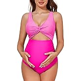 Summer Mae Maternity Cutout One Piece Swimsuit Twist Front Criss-Cross Bathing Suit High Waisted Pregnancy Swimwear