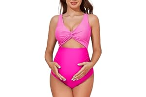 Summer Mae Maternity Cutout One Piece Swimsuit Twist Front Criss-Cross Bathing Suit High Waisted Pregnancy Swimwear