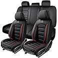 5 Seat Covers for Toyota FJ Cruiser 2007-2014,Premium Nappa Leather Car Seat Covers Car Seat Cushions,Waterproof Soft Seat Covers for Cars,Interior Accessories Airbag Compatible（Standard-Black&Red）