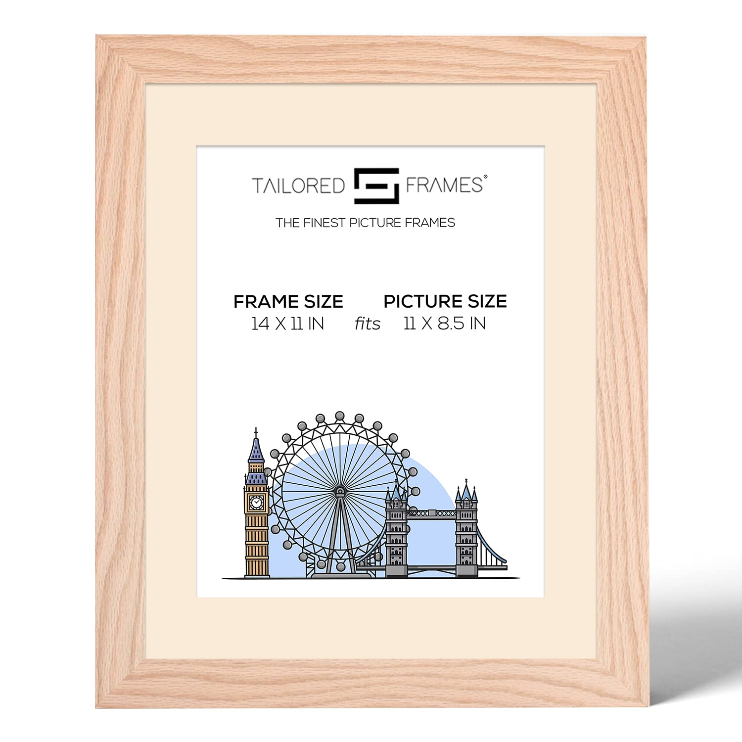 Tailored Frames 99 Solid Natural Oak 14" x 11" Frame for 11" x 8.5" Picture | Single Picture Frames | Wall Hanging Type | Photo Frame with Antique Mount
