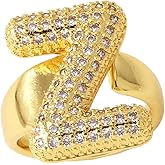 Initial Rings for Women, Bubble Letter Initial Balloon Ring Adjustable Charm Rings Open 14K Chunky Gold Rings Jewelry for Women