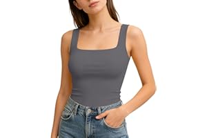 Tank Tops for Women Classic Solid Soft Square Neck Top Wide Shoulder Strap Sleeveless Stretchy Cami Street Outings Styling