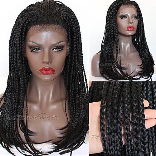 PlatinumHair Long Black Braids Synthetic Lace Front Wigs With Baby Hair Heat Resistant Bob Braids 20Inch (20Inch)