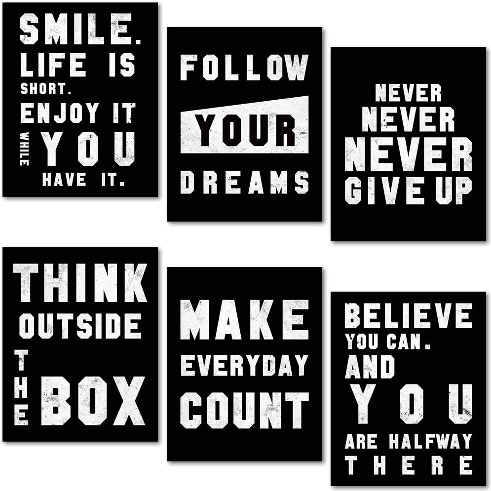Inspirational Wall Art Poster, Motivational Quotes Wall Art Pictures, Positive Canvas Sayings for Office Living Room Wall Decor (Set of 6, 8X10 Inch, Unframed)
