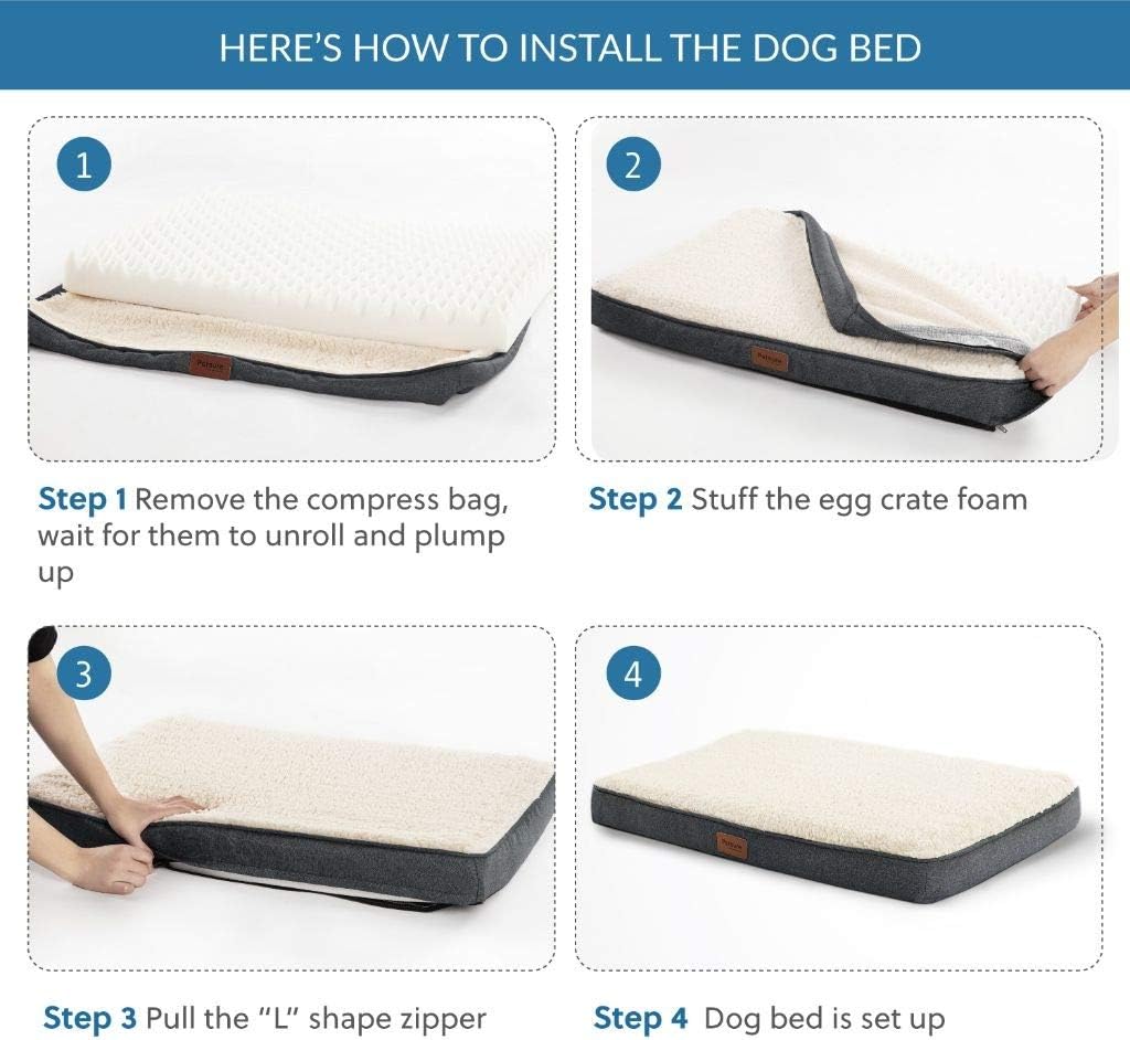Bedsure Large Dog Bed for Small, Medium, Large Dogs/Cats Up to 75 lbs - Orthopedic Egg-Crate Foam with Removable Washable Cover - Water-Resistant Pet Mat for Crate, Grey : Pet Supplies