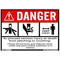 Amazon.com: Safety Decal Unlimited OSHA ANSI Danger Pinch Crush ...