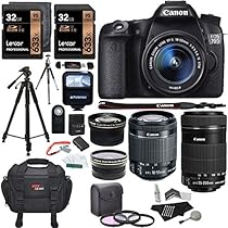 Canon EOS 70D 20.2 MP SLR Camera Bundle with EF-S 18-55mm f/3.5-5.6 mm STM Lens, 55-250 mm f/4-5.6 Image Stabilizer Zoom Lens, Wide Angle Telephoto Lens and Accessories