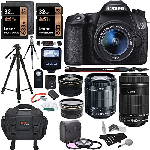 Canon eos 70d 20.2 mp slr camera bundle with ef-s 18-55…
