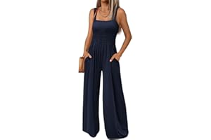 AUTOMET Jumpsuits for Women Casual Jumpers Summer Rompers Sleeveless Loose High Waist Wide Leg Overalls with Pockets 2024