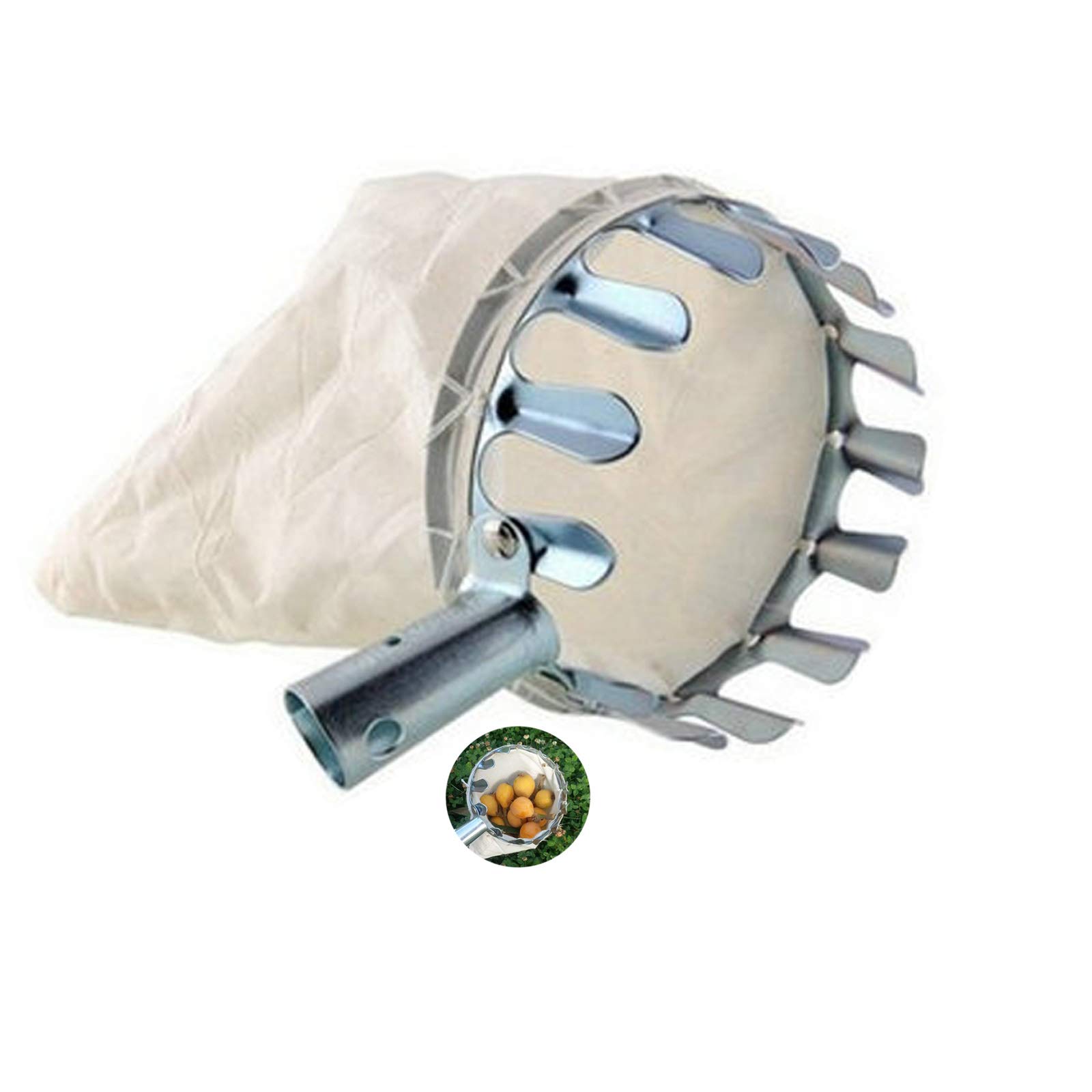 Fruit Picking Tool,Fruit Picker Head Apple Pickers Cherry Pickers Fruit Harvesters Metal Fruit Harvester Basket Detachable Stainless Steel Fruit Picker Practical Fruit Picking Tool with Carrying Bag