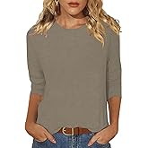 Sherosa Womens Casual 3/4 Sleeve T Shirts Crew Neck Loose Fit Tunic Tops Solid Basic Tops Tees
