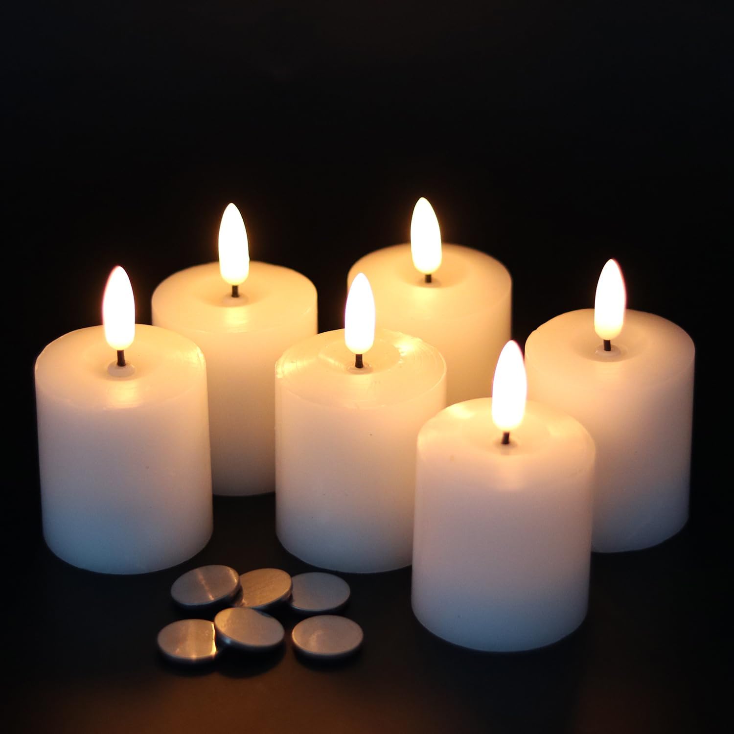 Lighting - GenSwin Flameless Pillar Candles Flickering with Timer, Battery Operated Real Wax LED Votive 3D Wick Candles 6 Pack White(Battery Include, 2 x 3.2 Inch)