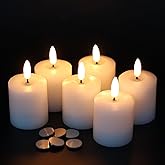 GenSwin Flameless Pillar Candles Flickering with Timer, Battery Operated Real Wax LED Votive 3D Wick Candles 6 Pack White(Battery Include, 2 x 3.2 Inch)